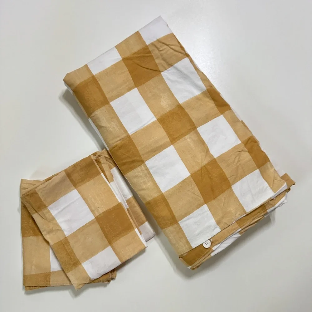 IKEA Kantnepeta Duvet Set King Size Yellow White Gingham Check Cotton Blend